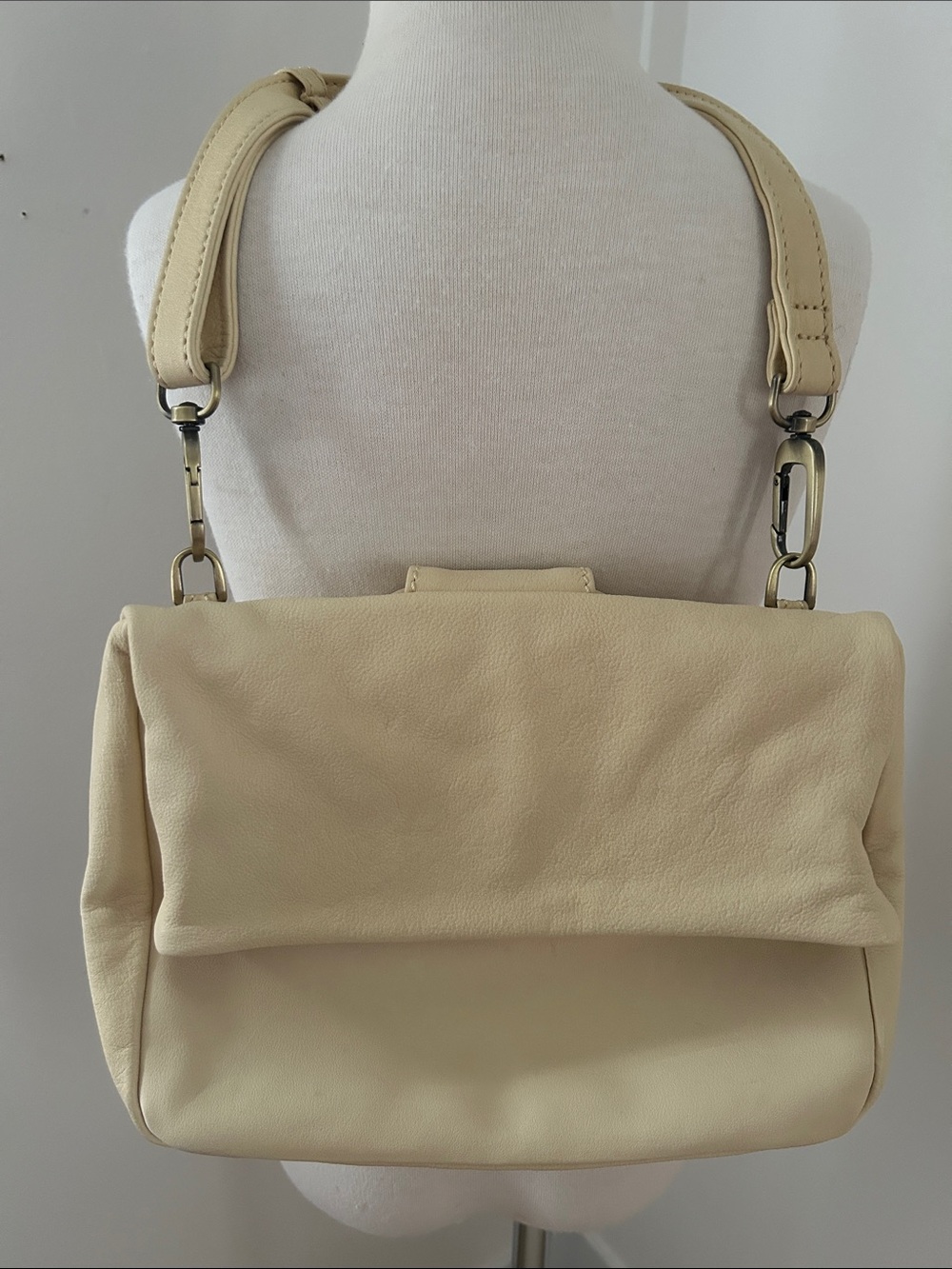 HOBO Dark Cream Leather Fold-Over Cross Body Bag